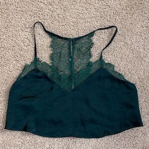 Intimately by Free People | Lace Trim Satin Cami Top in Emerald Green | Size XS
